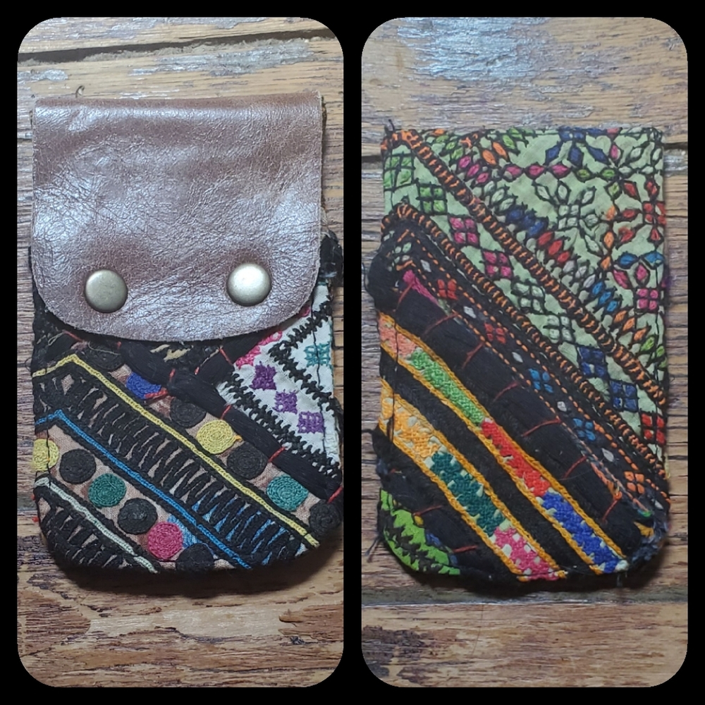 🍳🧠 Free People Boho Embroidered Repurposed vtg banjara hippie Wallet card case